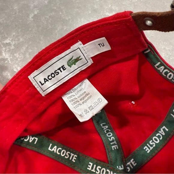 Lacoste Red Cotton Strapback Baseball Cap One Size EUC - Picture 5 of 7